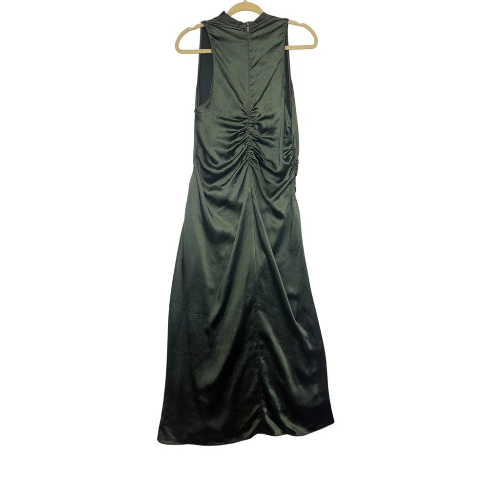 Grade & Gather Satin Mock Neck Ruched Midi Dress Dark Green Sleeveless Large - Picture 7 of 11